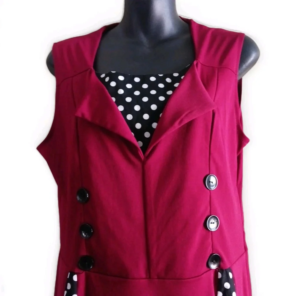 Juniors 2XL Polka Dot Dark Red Midi Dress - Picture 5 of 6